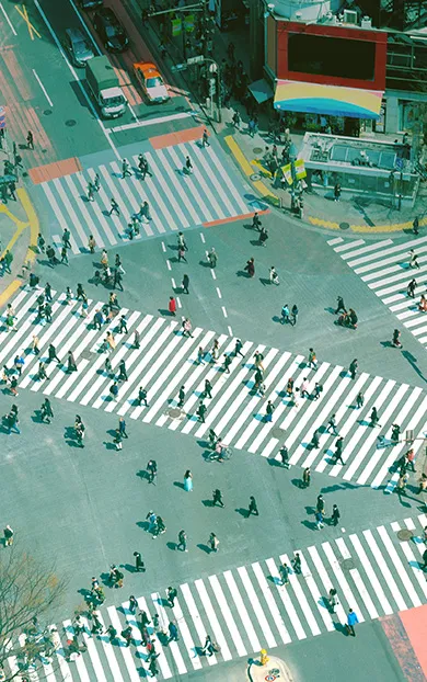 俯瞰のスクランブル交差点